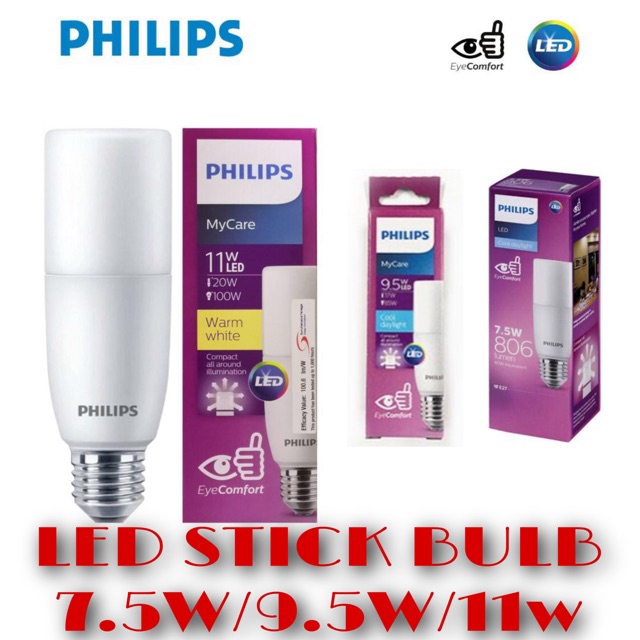 Philips E27~7 5w 9 5w 11w Led Stick Bulb Shopee Malaysia