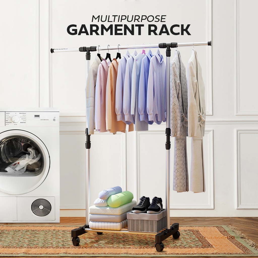 FINSSO: Garment Rack Cloth Hanger And Organizer Wheel Single Pole Hanger Cloth Laundry Dryer Rack