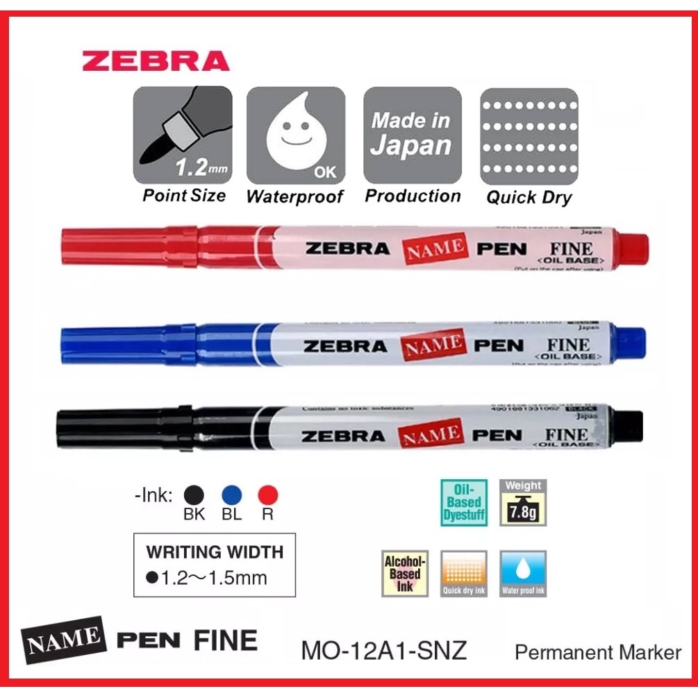 Zebra Name Pen Oil Base/Zebra Name Pen Marker-Black/ Blue/ Red (Original Japan) -1 PC