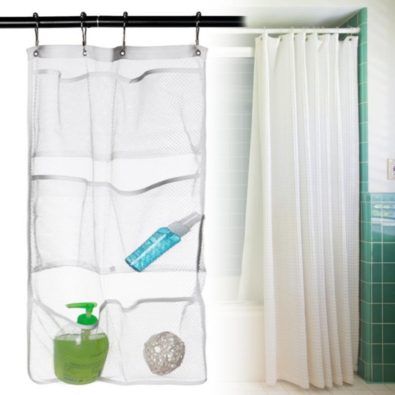 Mesh Shower Storage Rack With 6 Pockets, Shower Curtain Storage