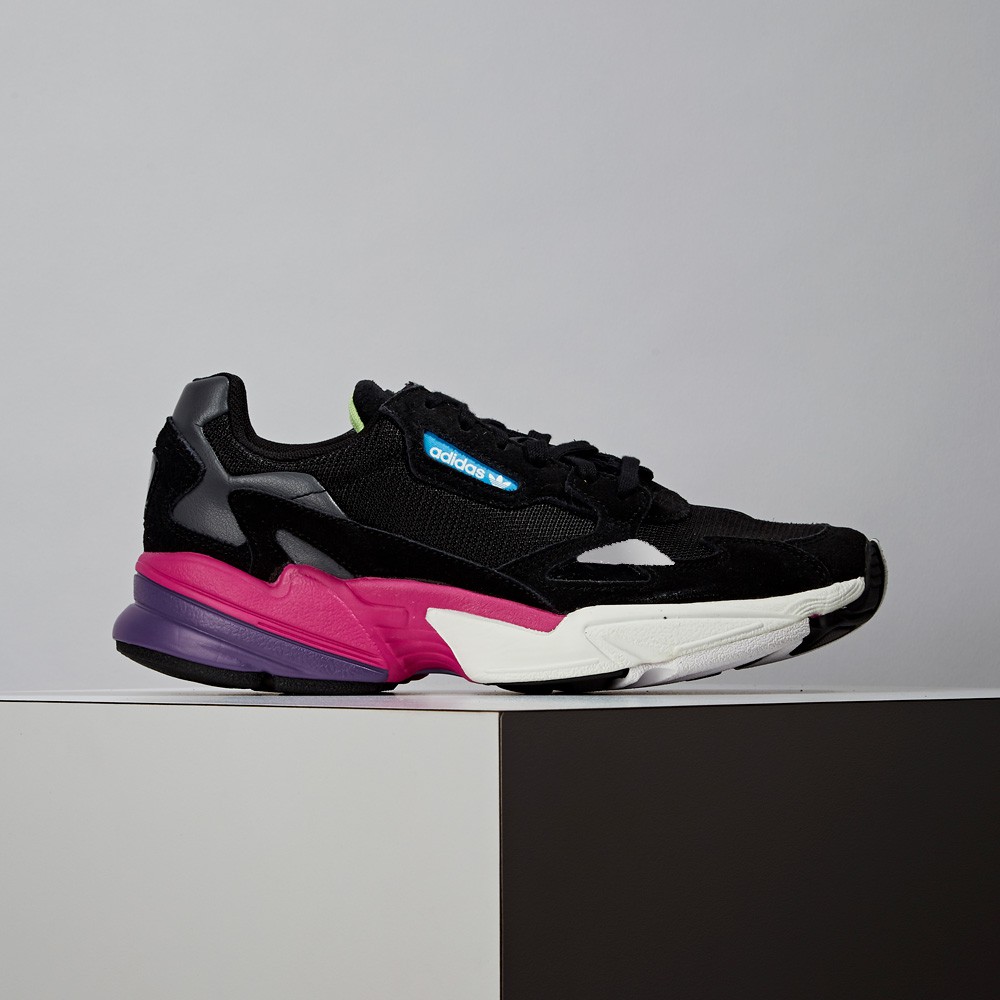 black and purple sneakers