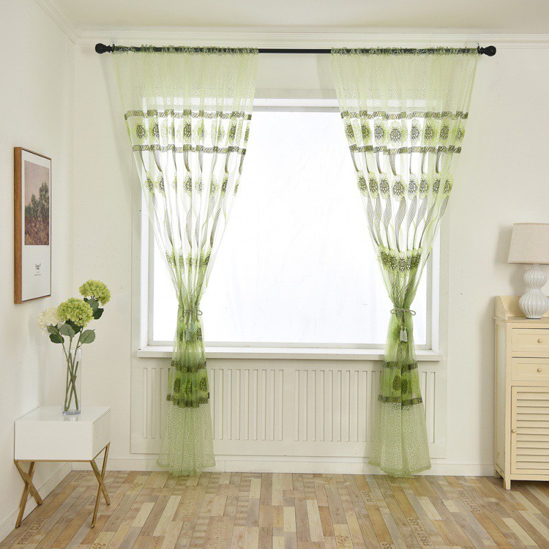 Sheer Curtain Living Room Window Flowers Printed Gauze Curtains
