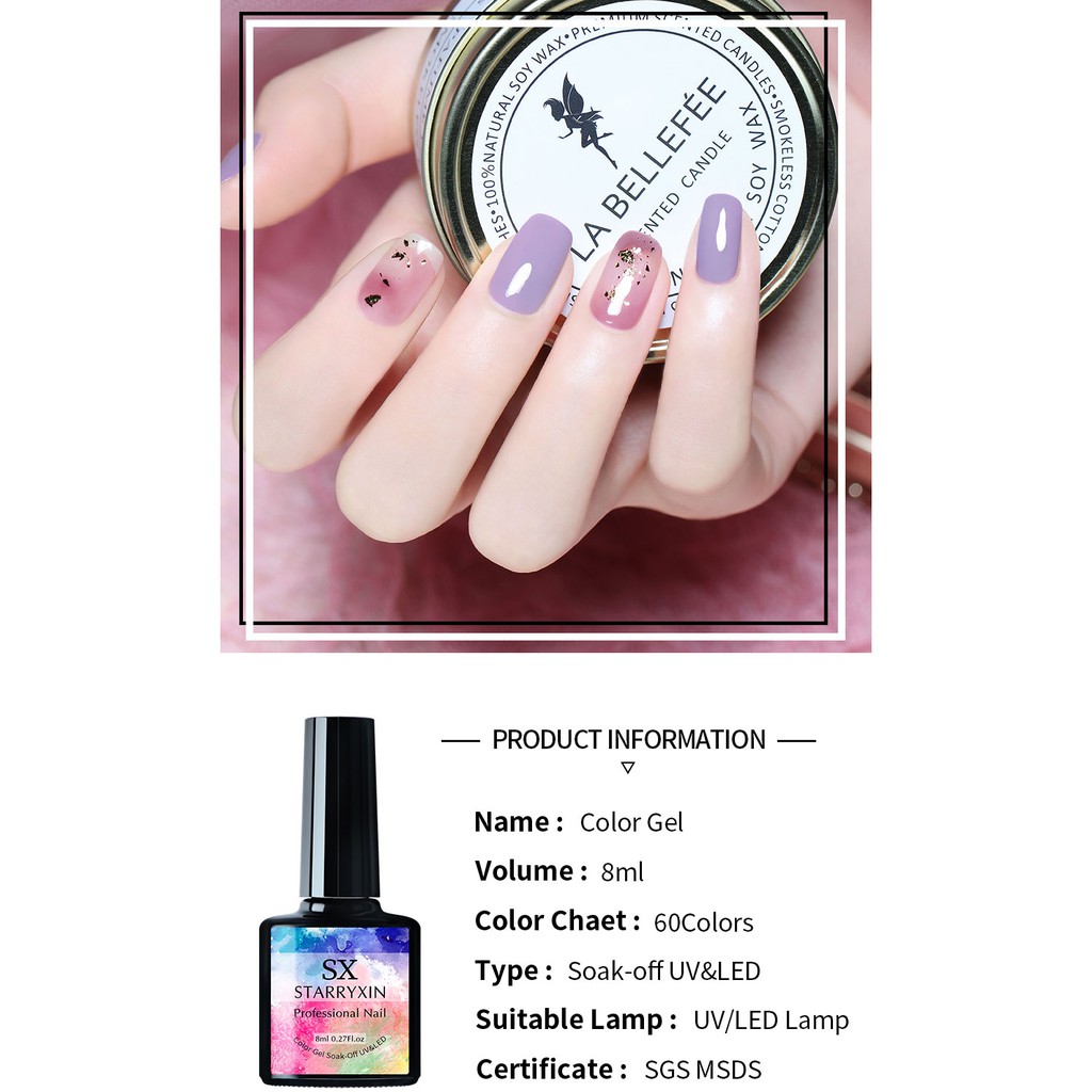 STARRYXIN 6Pcs Nail Polish Gel Varnish Set For Manicures 8MLUV Gel Nail  Purple Pink Glitter Holographics Soak Off UV Nai | Shopee Malaysia
