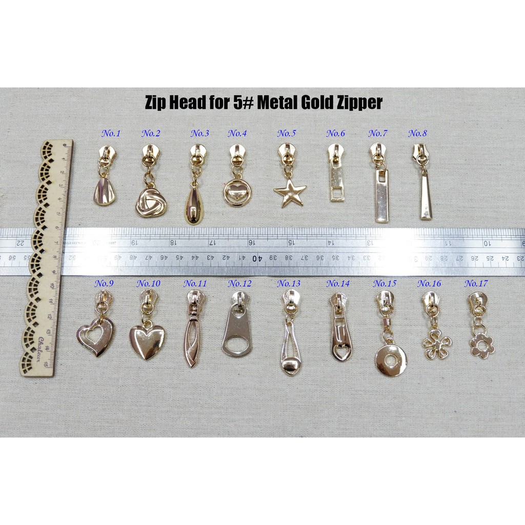 Zip Head for Size 5 METAL Gold Teeth Zipper (No.1 to No.19) (NOT