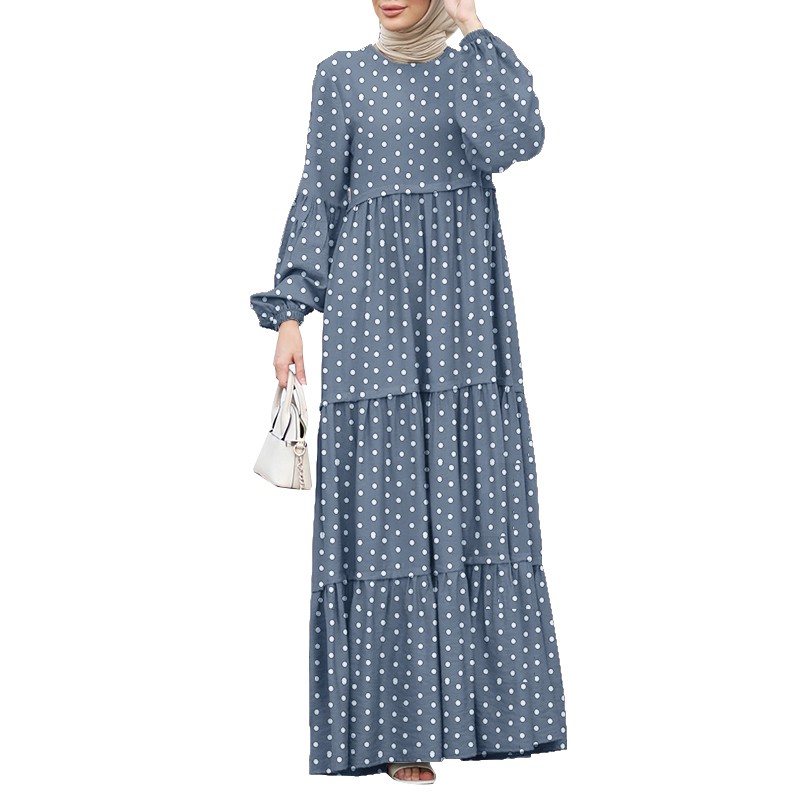 Hijabista Muslim Wear Women Polka Dots Puff Long Sleeve Muslim Maxi ...