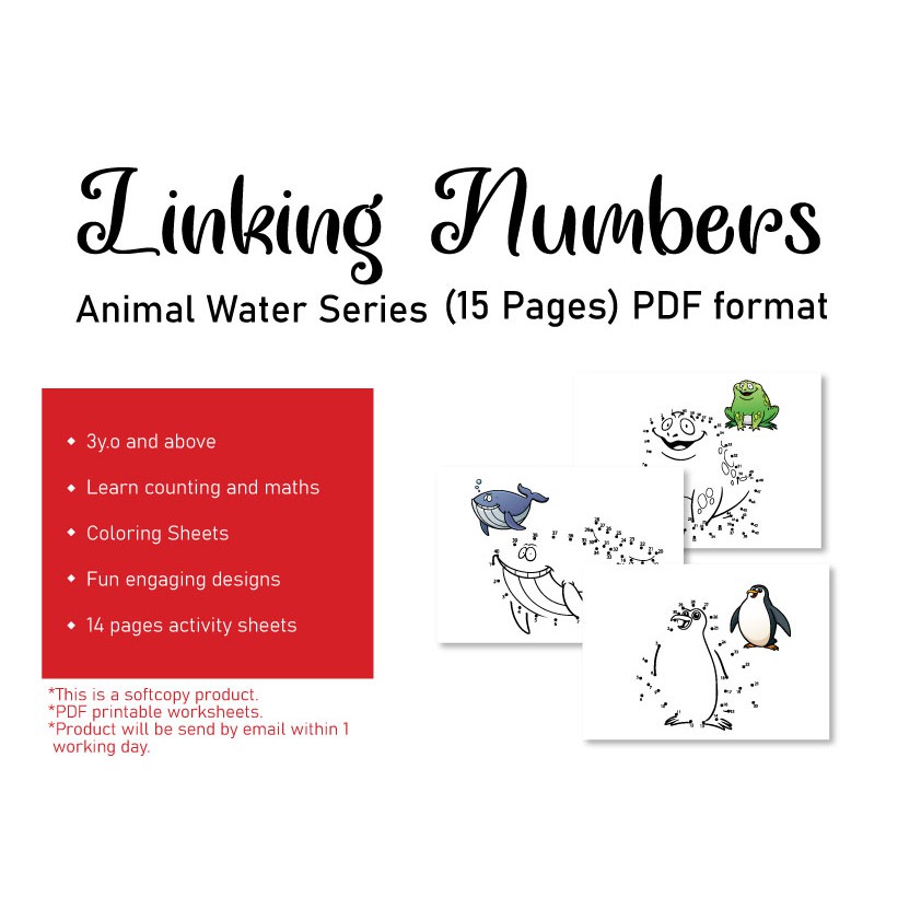 Printable Fast Shipping Water Animals Number Dot To Dot Worksheets Softcopy Pdf Format 15 Pages Kids Activity Shopee Malaysia