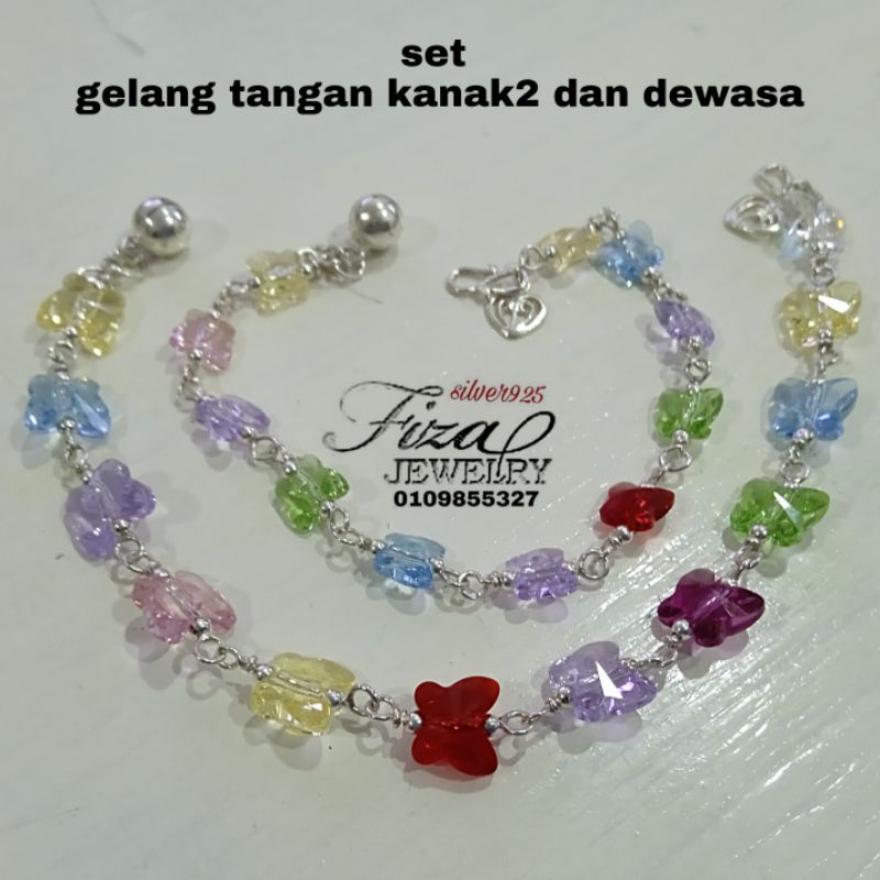 set gelang tangan dewasa dan kanak-kanak perak 925 ibu dan anak, silver 925 women and kid bracelet, set ibu dan anak