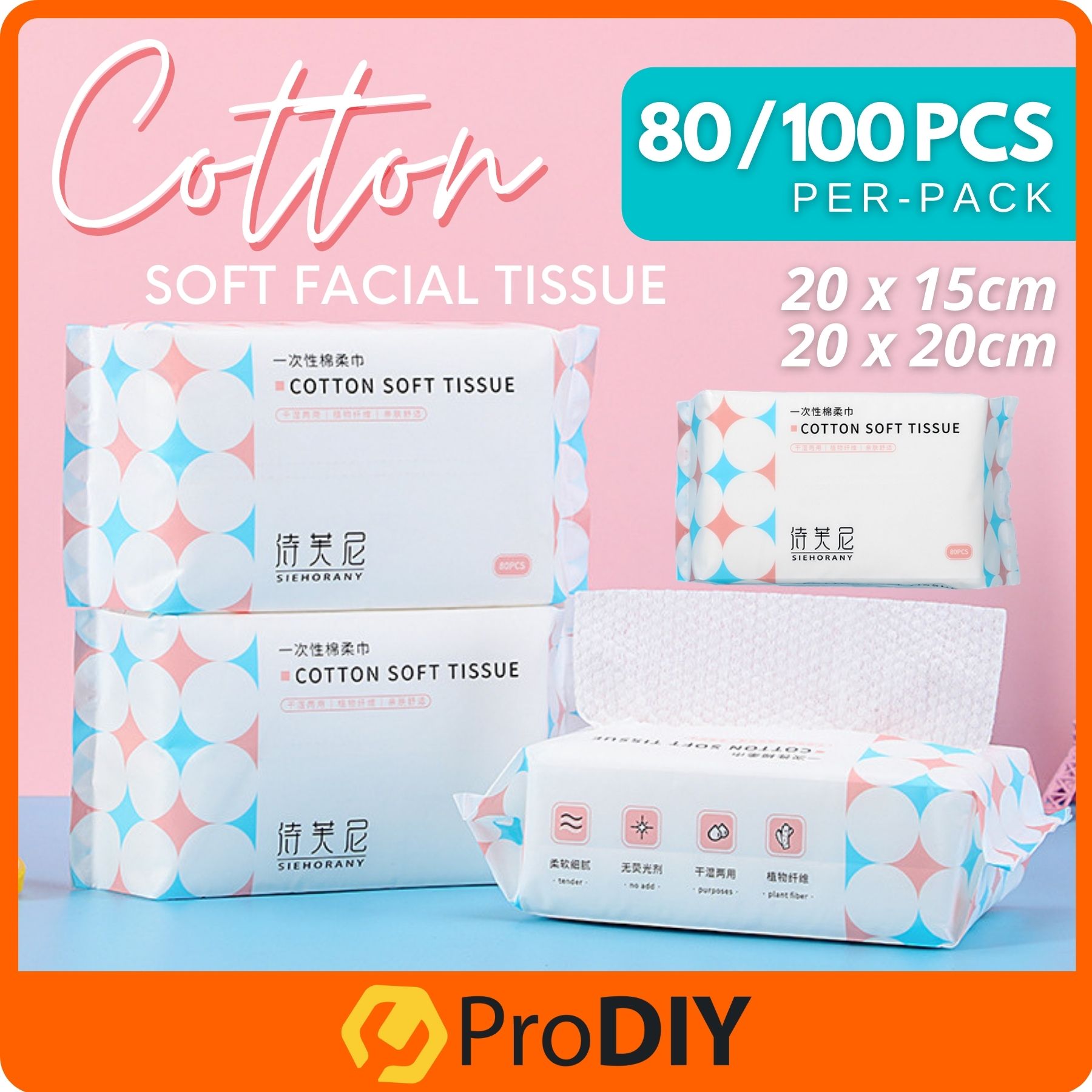 80pcs / 100pcs Disposable Face Towels Cotton Face Wipes Tisu Lap Muka