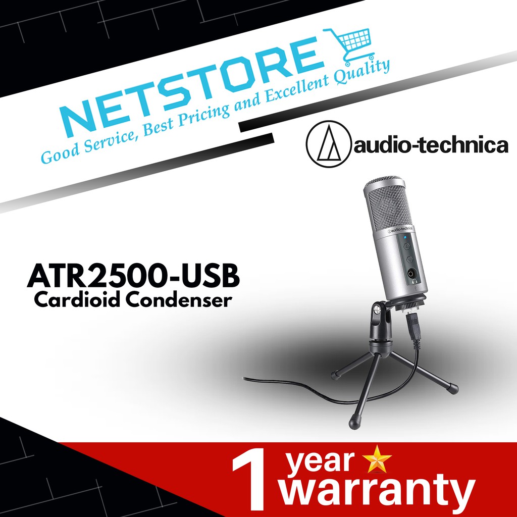AUDIO-TECHNICA ATR2500-USB Cardioid Condenser USB Streaming Microphone ...