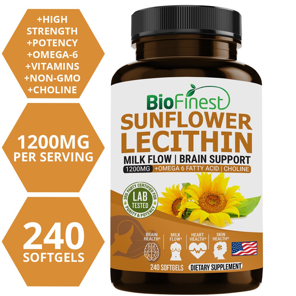 Biofinest Sunflower Lecithin 1200mg Omega 6 Breastfeeding Lactation Milk Flow Reduce Clogged