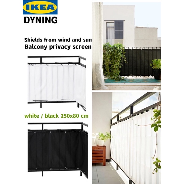 100 IKEA Original DYNING Balcony privacy screen, white / black, 250x80