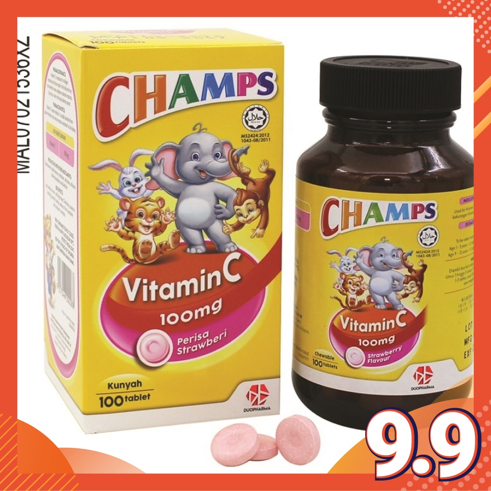 Champs Strawberry Flavour Chewable Vitamin C 100mg (100's) [Perisa