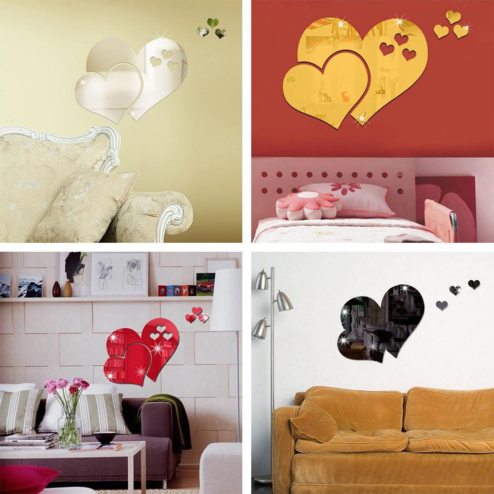 Act Diy 3d Mirror Wall Stickers Love Heart Shaped Decal Home Wall Art Decor