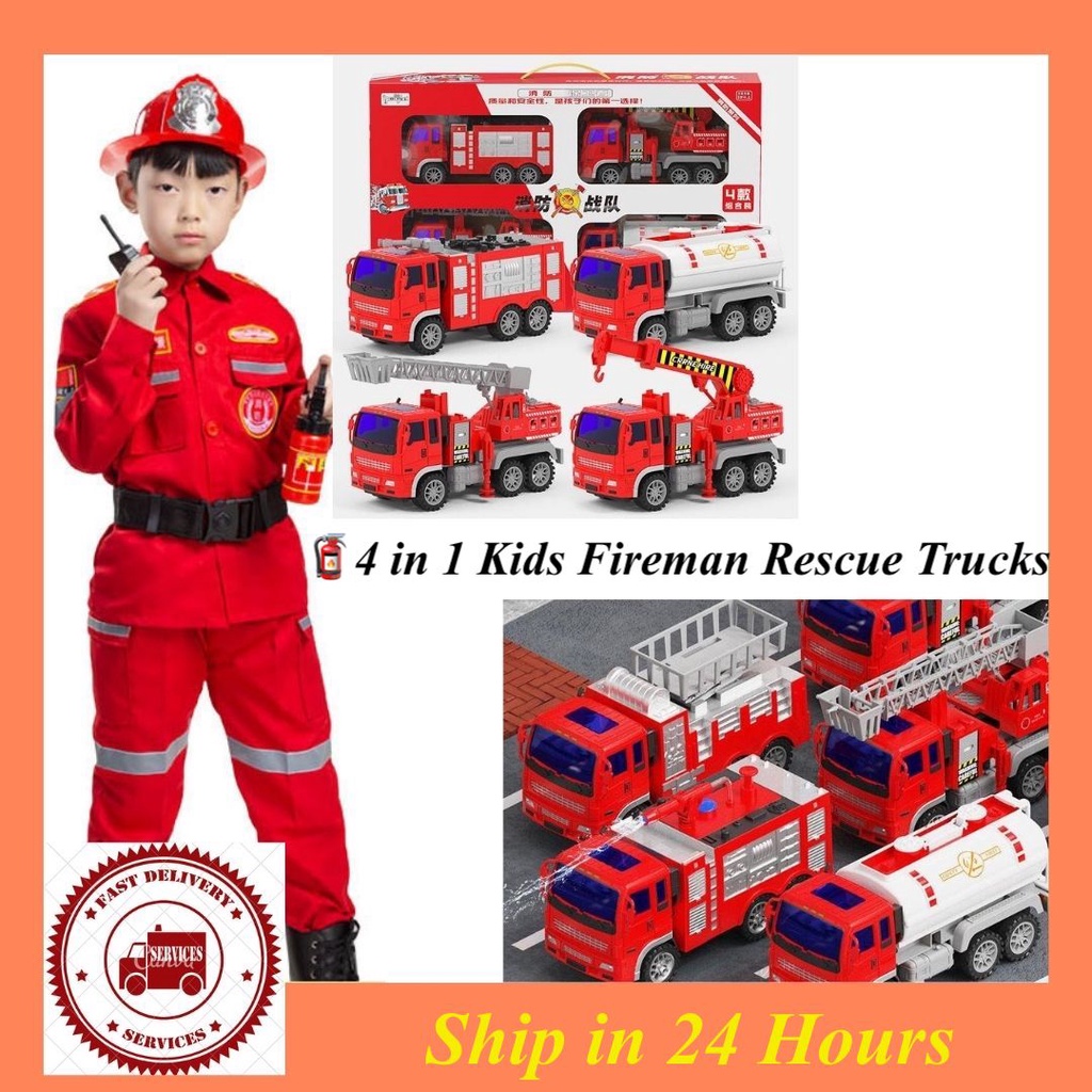 Kid Fireman Rescue Car Water Tank Truck Movable Ladder Big Size Sprinkler Fire Toy Set Child Boy 4in1 Bomba Trak