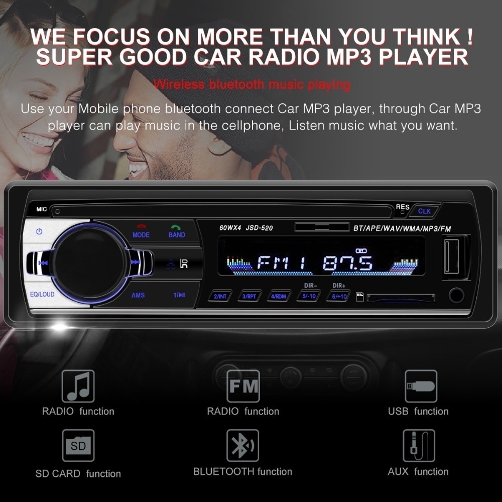 12V Car Radio Autoradio 1 Din with Bluetooth Radio Car SD USB 2.0 MP3 Music  Player AUX Function | Shopee Malaysia