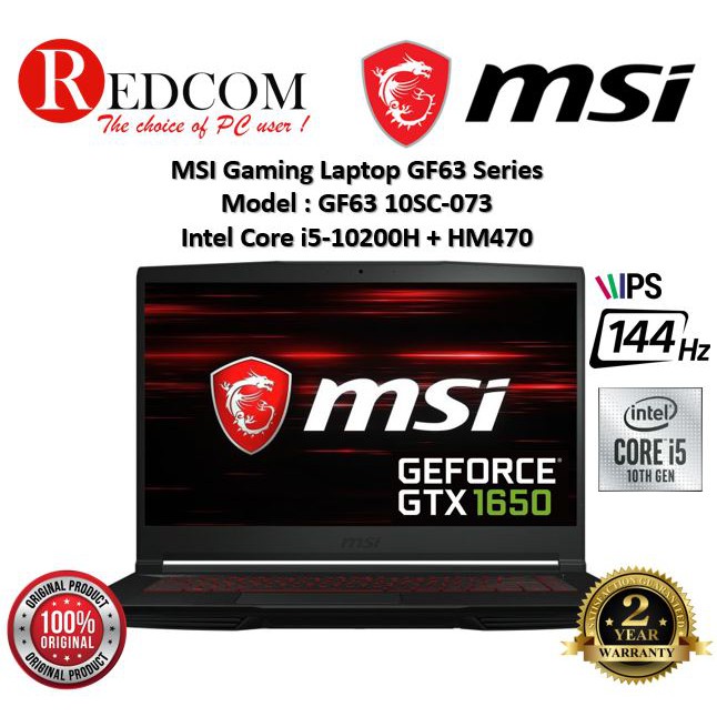 🔥RAMADAN🔥 MSI Gaming GF63 Thin 10SC-073 (I5-10200H, 4GB, 256GB 