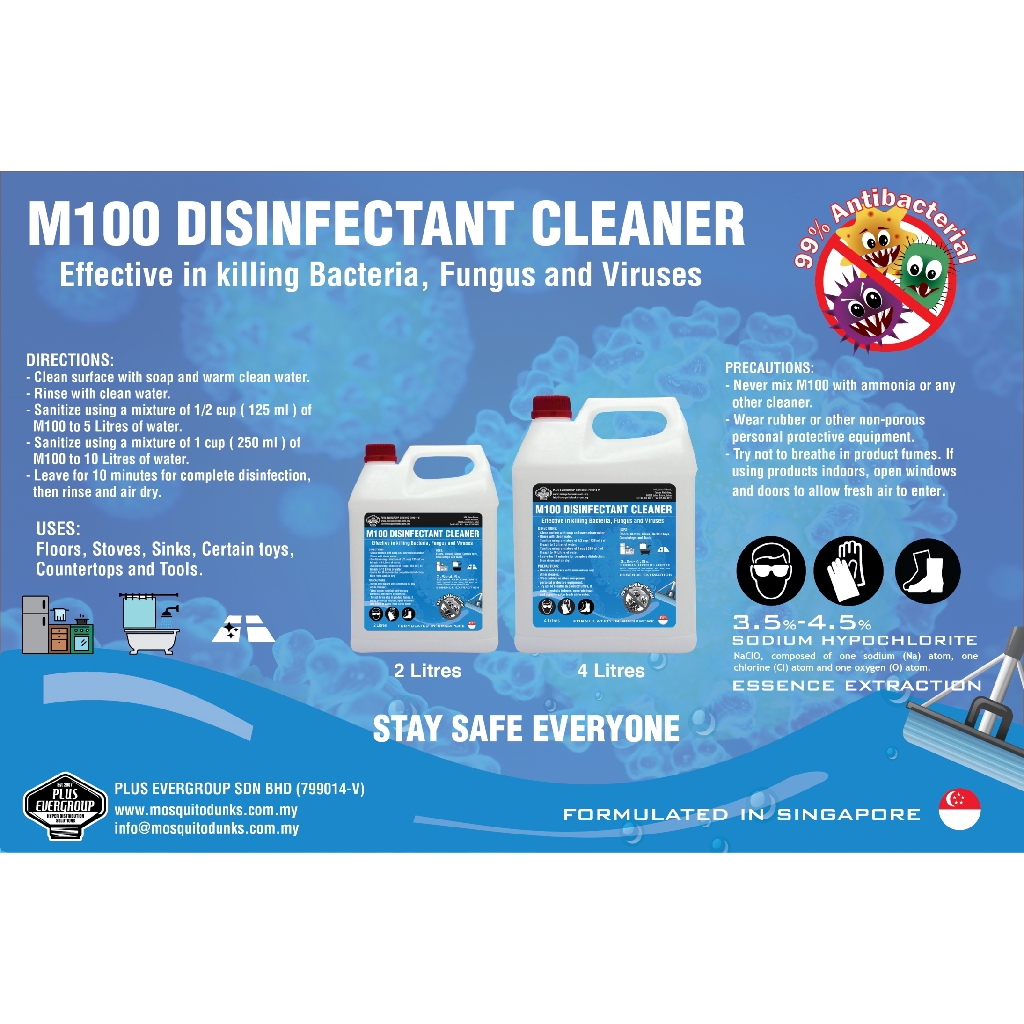 M100 Disinfectant Cleaner 4L Best for Floor, Kitchen, Toilet, Tools