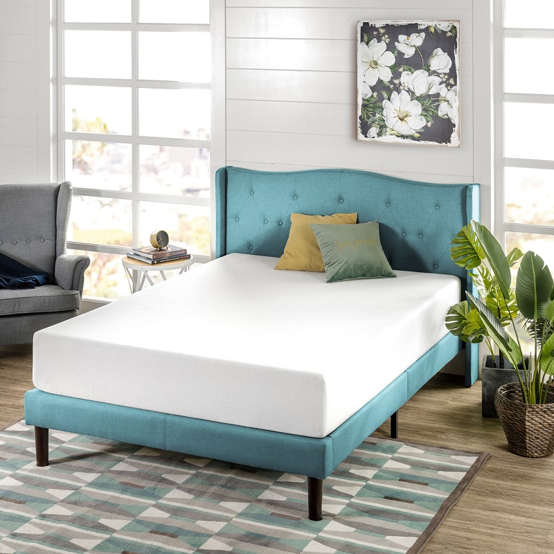 Zinus Christina Upholstered Platform Bed with Headboard Shelf King