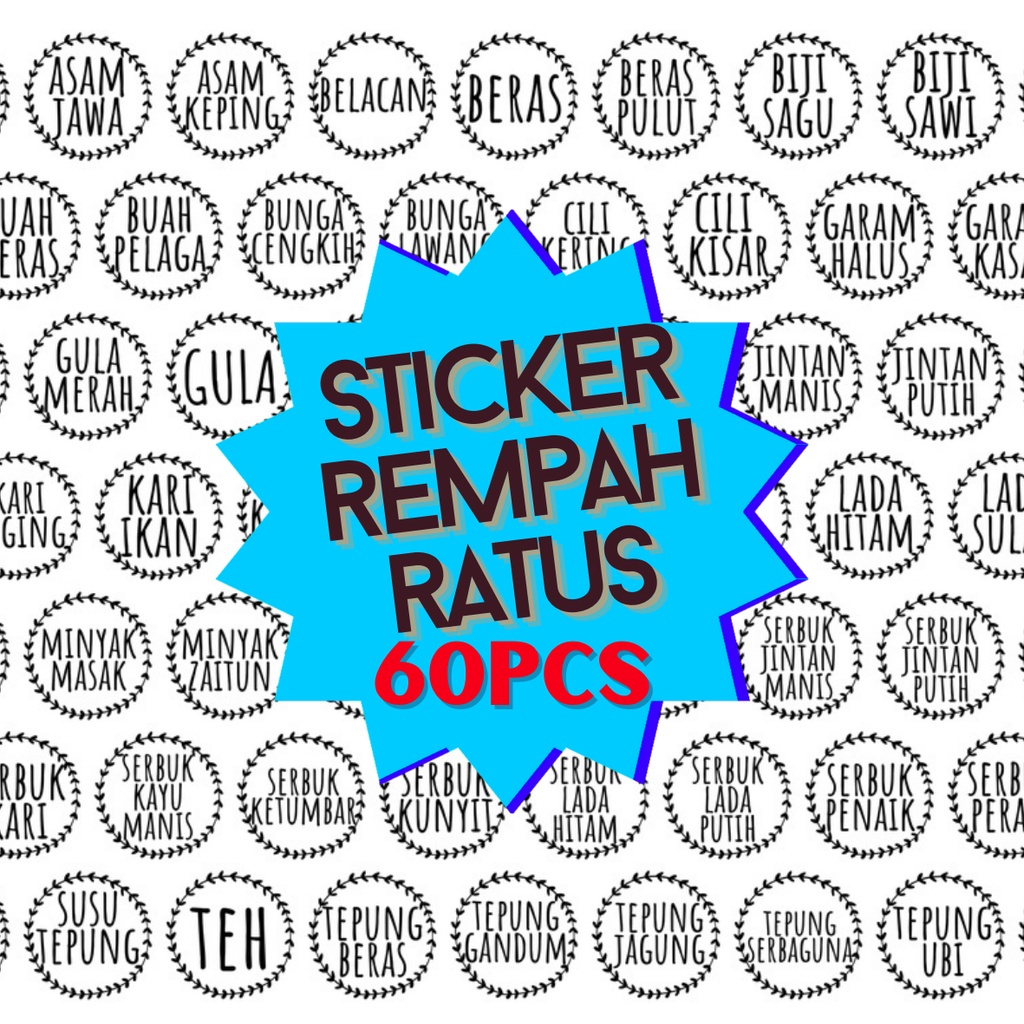 60 pcs Sticker Transparent/Mirrorcoat Label Barang Dapur, Rempah Ratus Shopee Malaysia