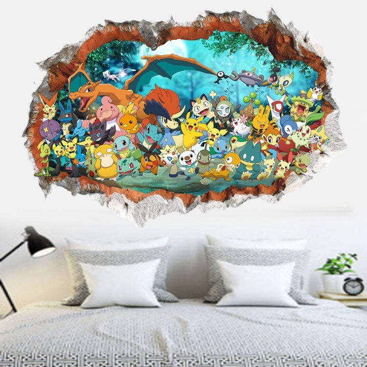 Hot 3d Pokemon Go Cute Pikachu Wall Decals Sticker Vinyl Mural