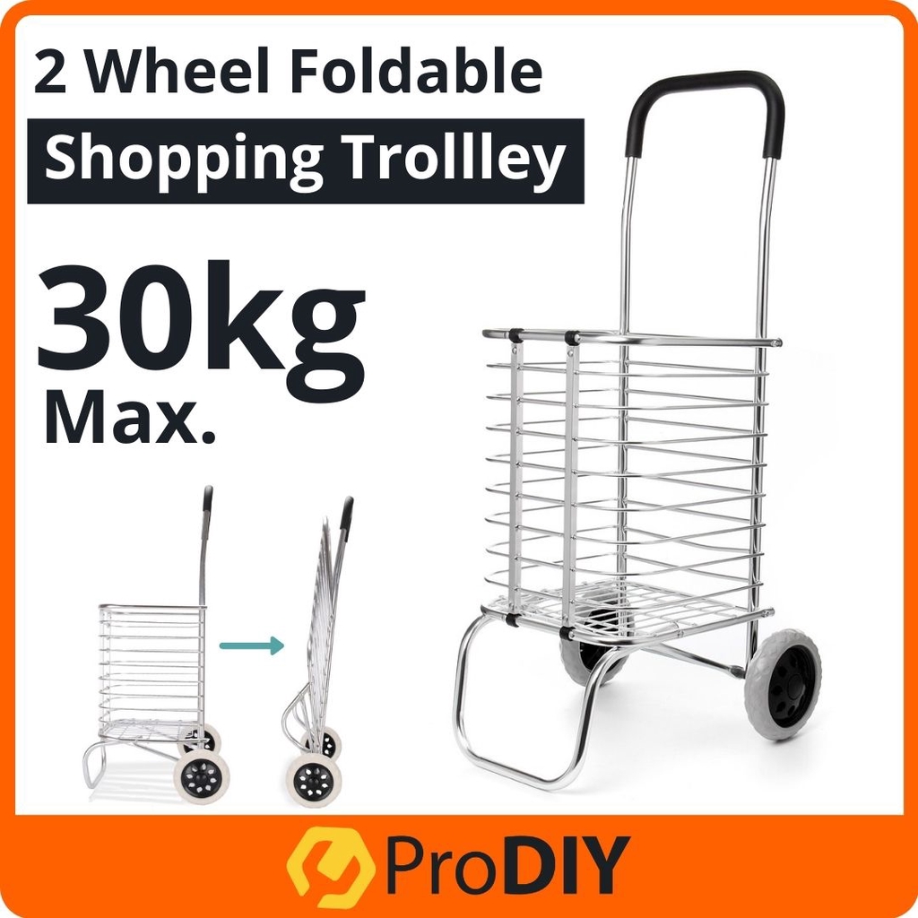 2 Wheel Foldable Folding Aluminum Shopping Supermarket Groceries Trolley Cart Troli Pasar Malam ( 202# )