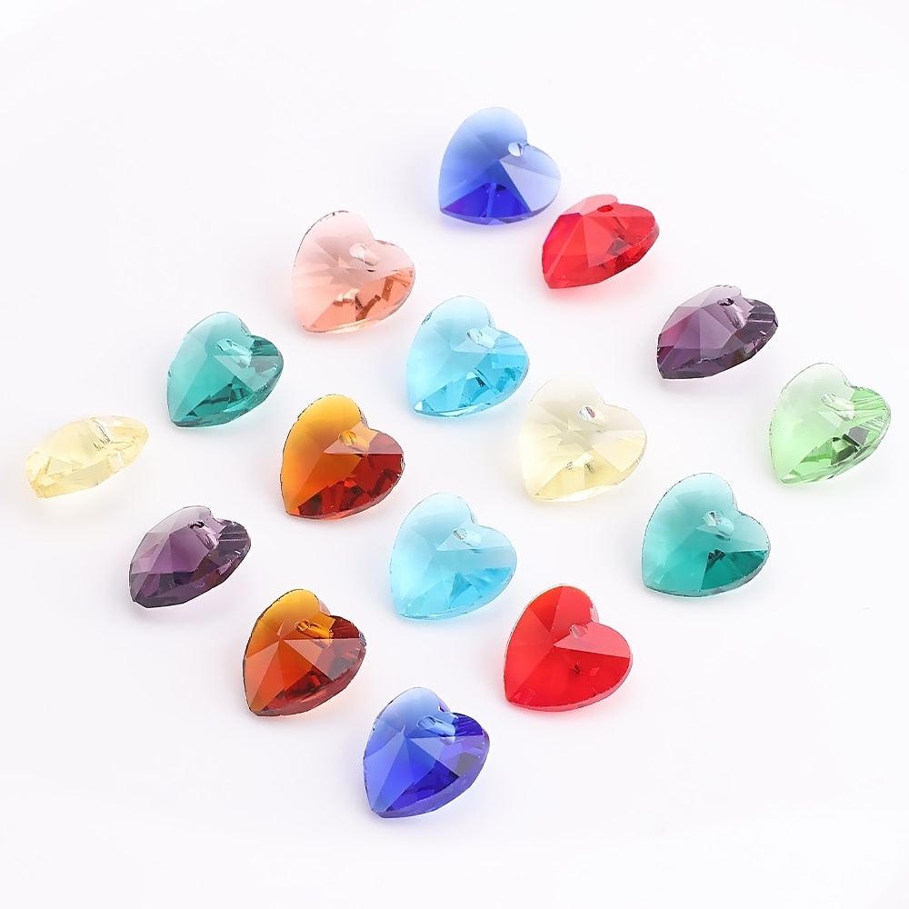 ZhuBI 10/14mm Glass Heart Beads Material DIY Crystal Charm Love Pendant Jewelry Making Supplies Crafts for Fashion Beads Bracelet Diy Kit Necklace Earring Ring Accessories Sets