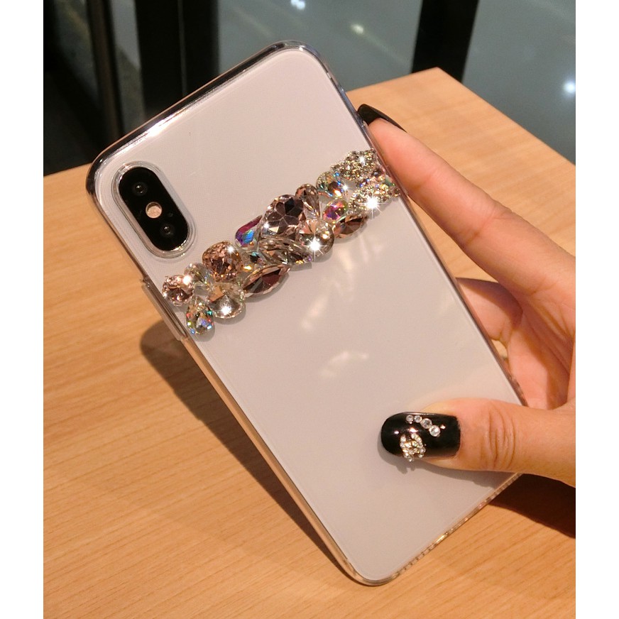New Fashion Geometric Glass Stone Transparent Iphone Case Mobile
