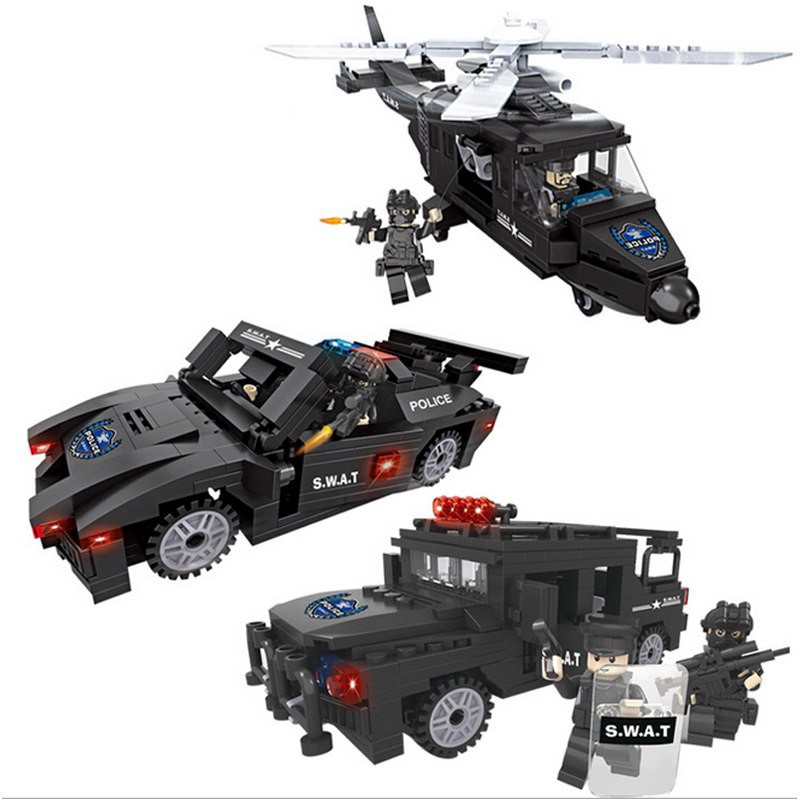 Helicopter Truck Armored Car Swat Police With Weapon Series Building Block Toys - roblox toys swat vehicle