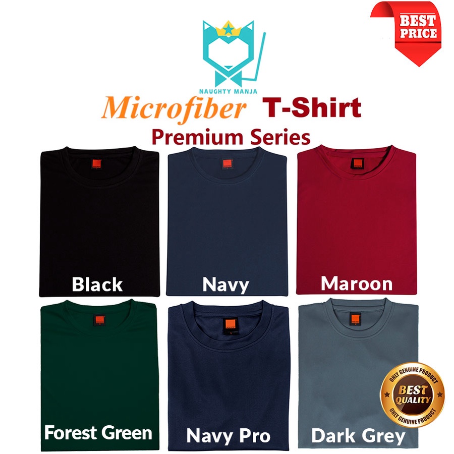 Microfiber Plain T-Shirt Round Neck Navy/Black/Maroon/Forest Green/Dark ...