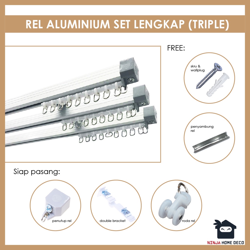 0.9mm Rel Langsir Aluminium Set Lengkap Jenis Triple (0.9mm Aluminium