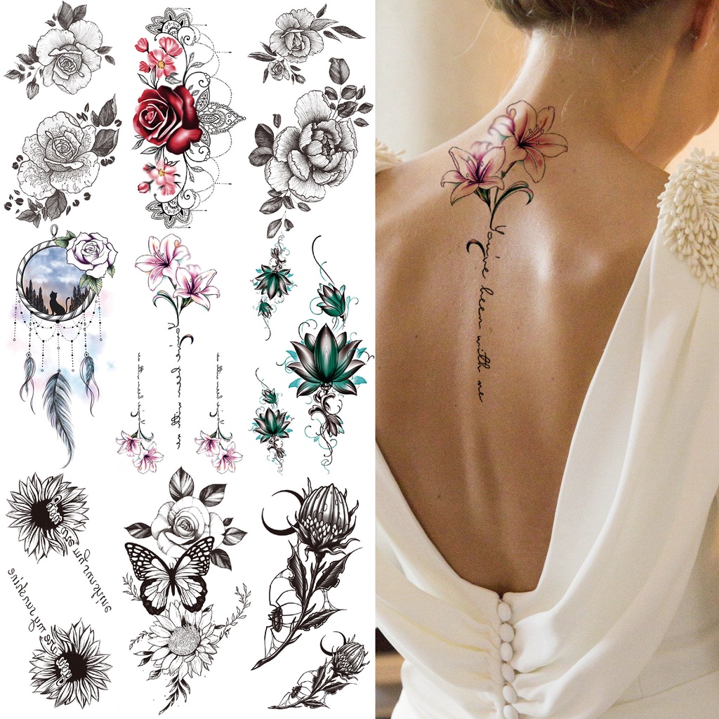 Lily Chains Flower Temporary Tattoos For Women Girl Black Butterfly Dream  Catcher Tattoo Sticker Fake Rose Sexy Tatoos Back Body | Shopee Malaysia