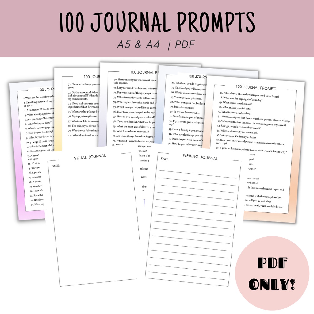 [PDF] Journal Prompts Planner Template PDF, Self Care Journal, Writing Prompts, Journal Pages