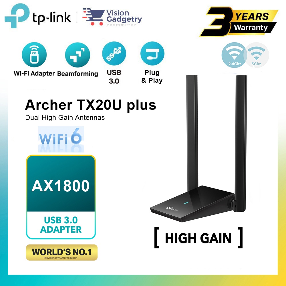 TPLink Archer TX20U Plus AX1800 WiFi 6 Dual Band Antenna Wireless USB