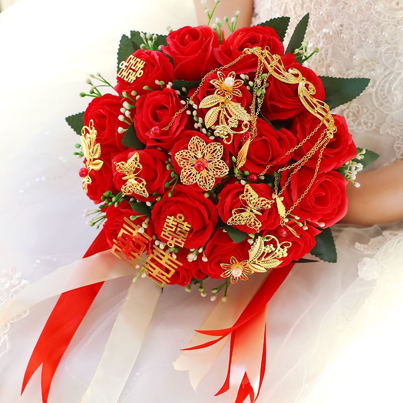 Buy 新娘手捧花束结婚花球婚纱照拍摄道具伴娘婚礼韩式仿真玫瑰手捧花 Seetracker Malaysia