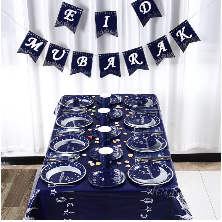 HRMY1011 Paper Plate Cup Banner Decoration Party Ramadan Mubarak EID