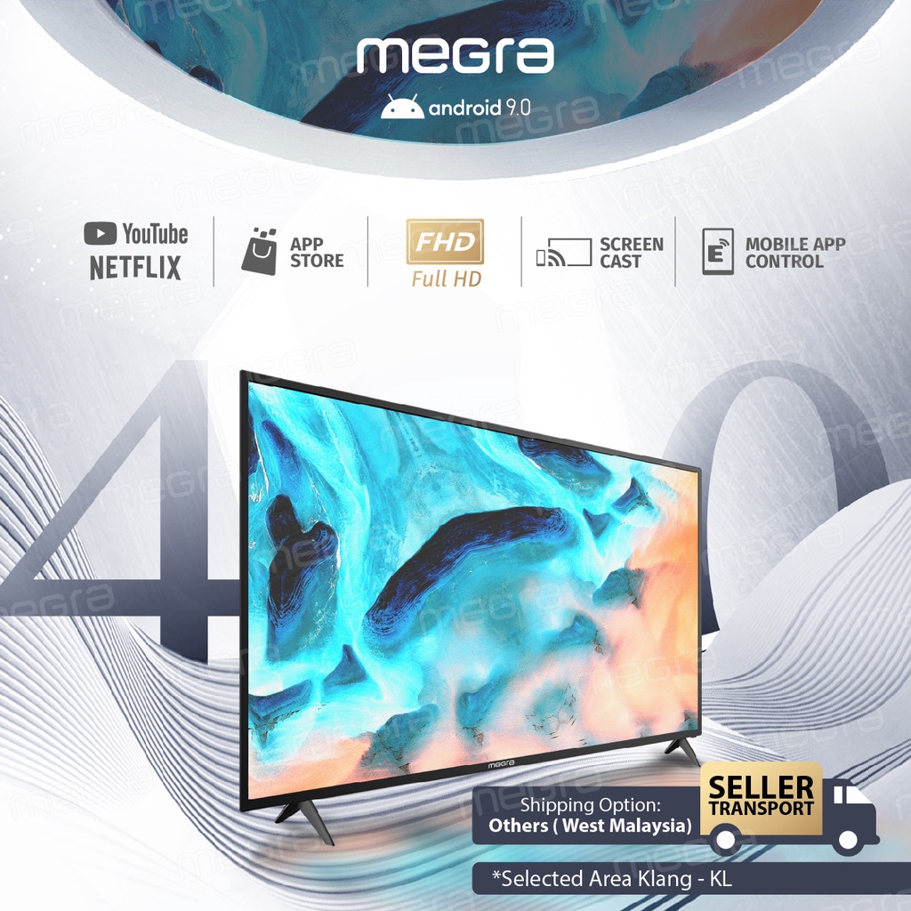 MEGRA TV 43 Inch / TV 40 Inch Smart LED TV Powered By Android O.S 9.0