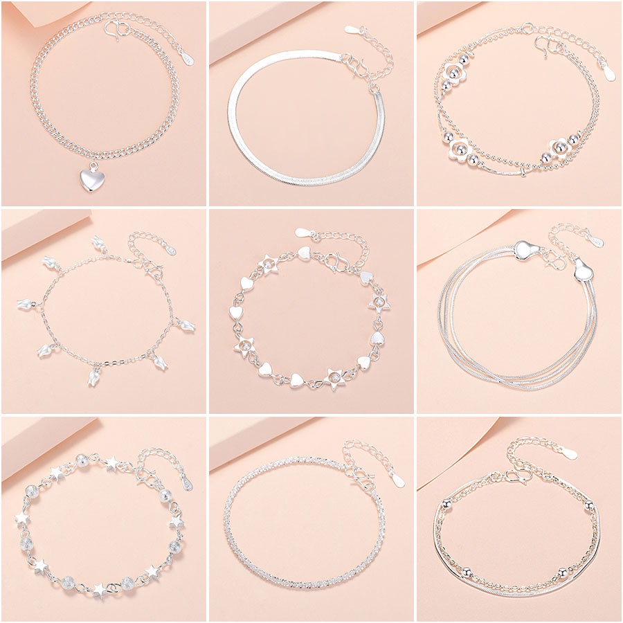 925 Silver Women Bracelet Anklet Snake Bone Gelang Heart Silver Chain Bracelet Sale Jewelry Accessories Gifts