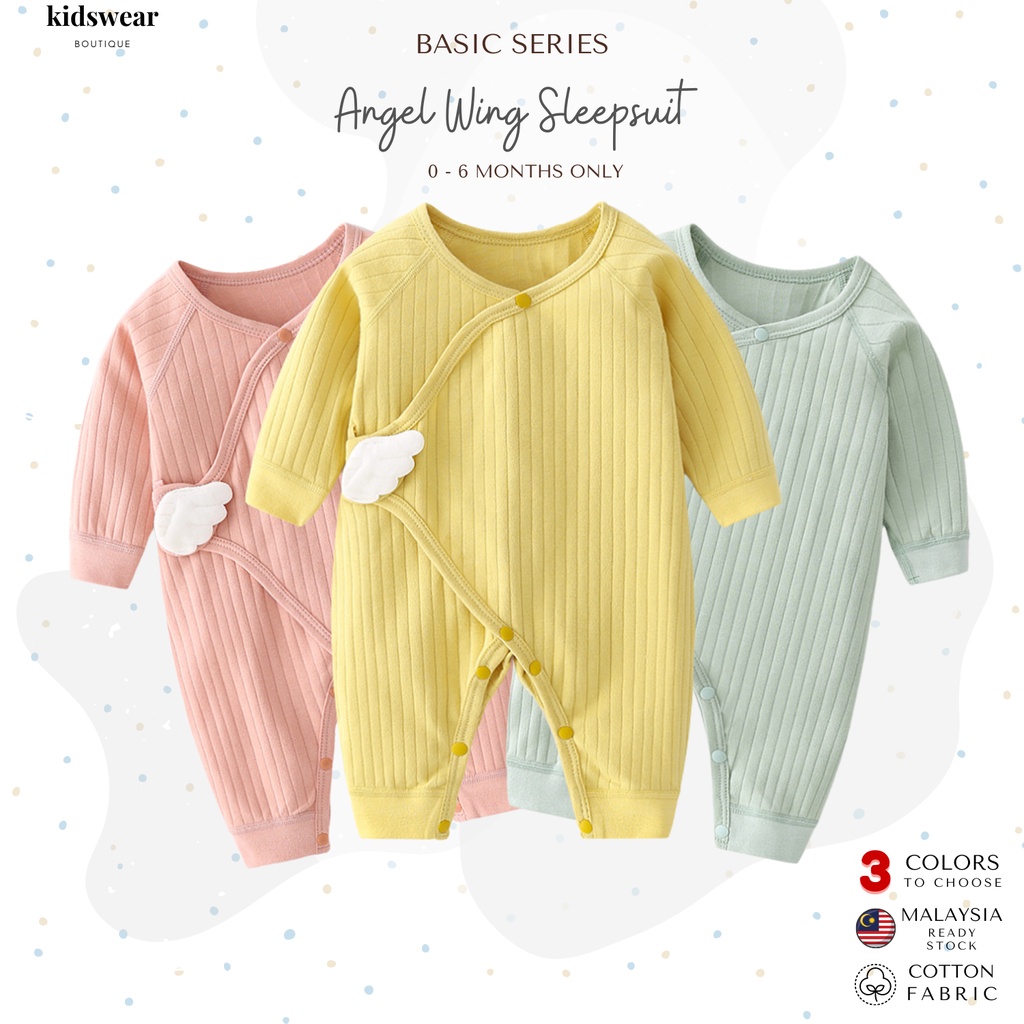 [Basic Series} Newborn baby sleepwear nickel free button with angel wing kidswear malaysia kidswear boutiq
