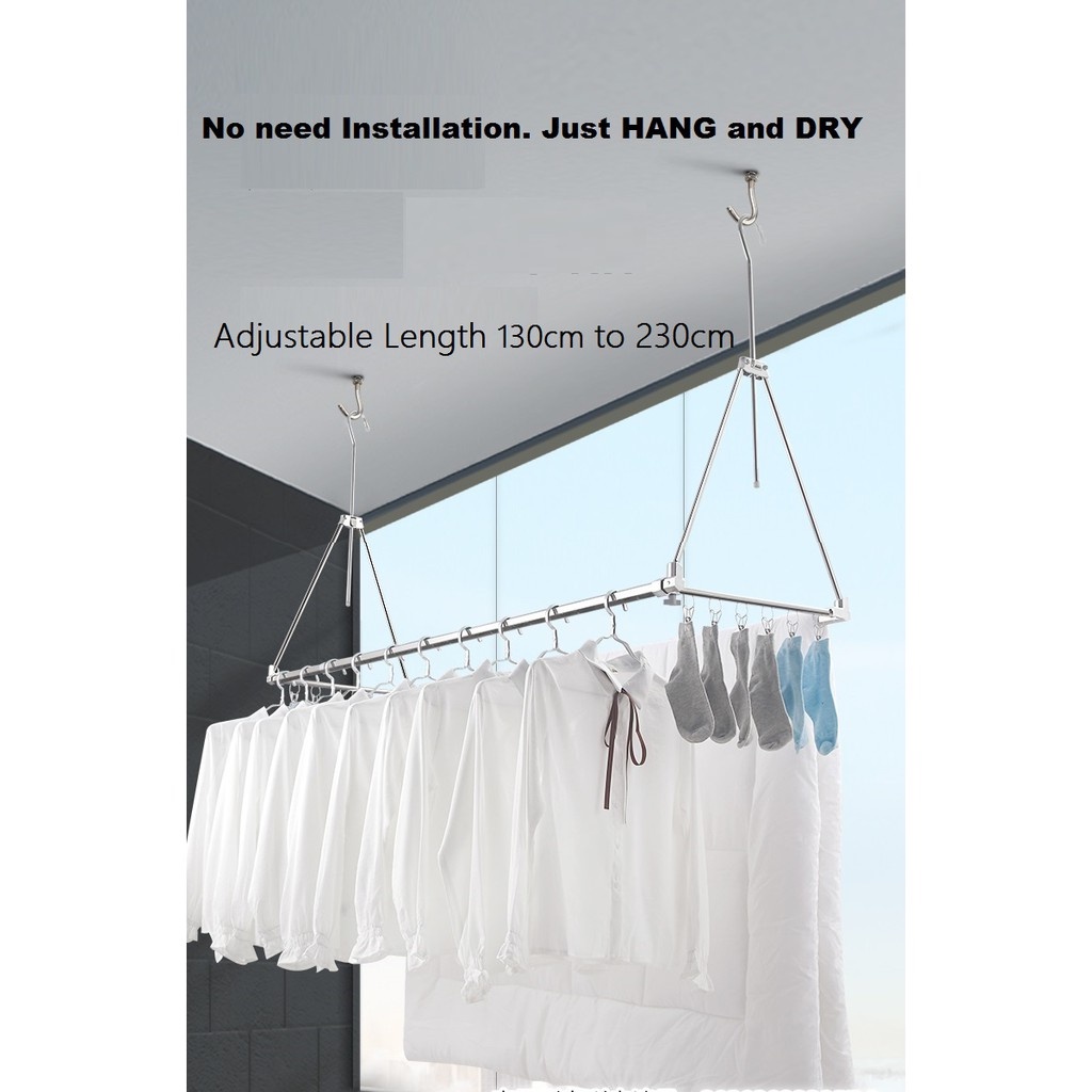 (READY STOCK) Invisible Ceiling Mounted Lifting Drying Rack with Adjustable Length Cloth Hanger