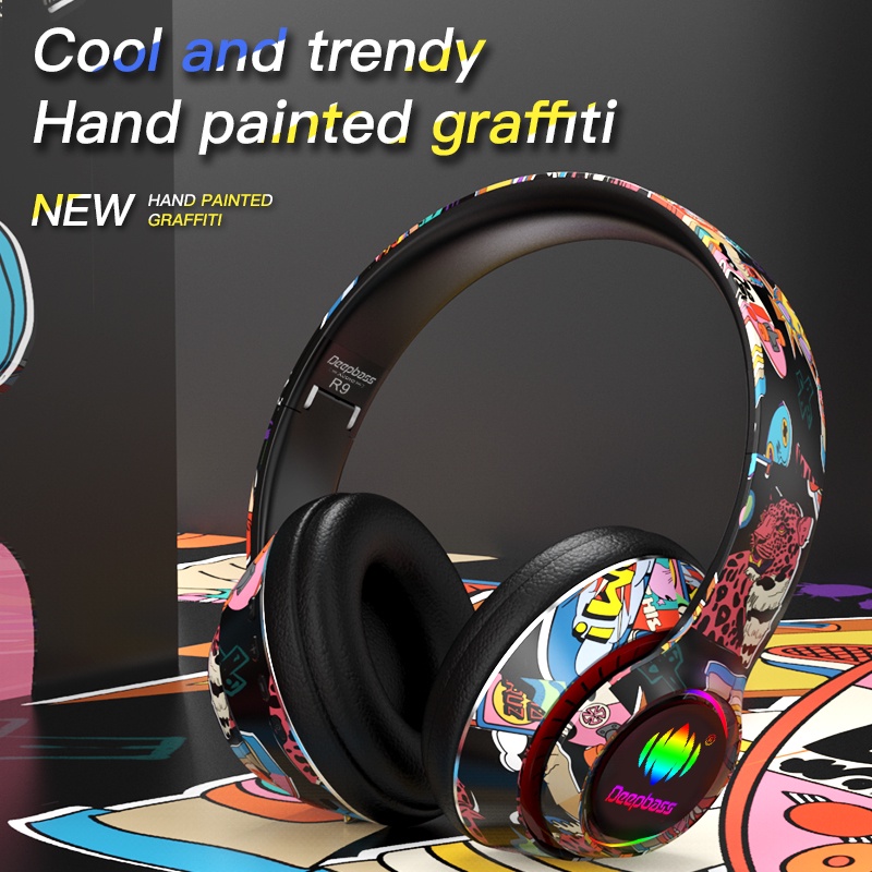 2022 L750 Colorful Graffiti Headset Bluetooth Headset Foldable Subwoofer Card Sports Wireless Headphones Wireless Bluetooth game headfone fon telinga Headphone Gaming Headse