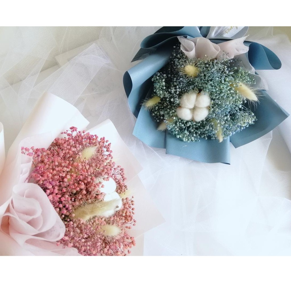 Dried Cotton Flower Baby Breath Bouquet 软绵绵干花棉花满天星花束 Shopee Malaysia