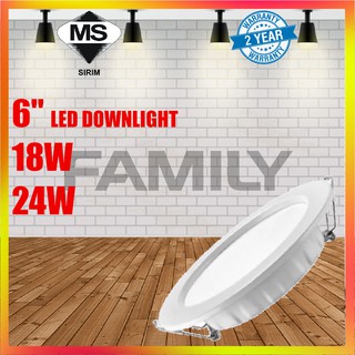 sirim Led downlight round / square recessed 6” super bright warranty 2 year down light 18W / 24w family