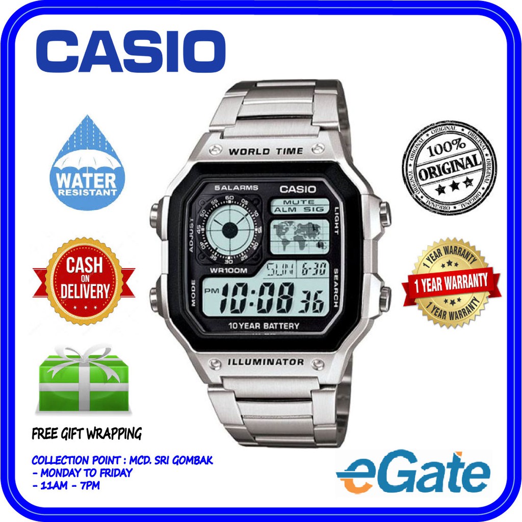 casio world time stainless steel