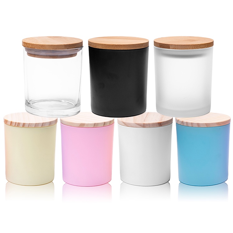 EMPTY Colourful Luxury Candle Glass Jar With Wooden Lid / Cylindrical