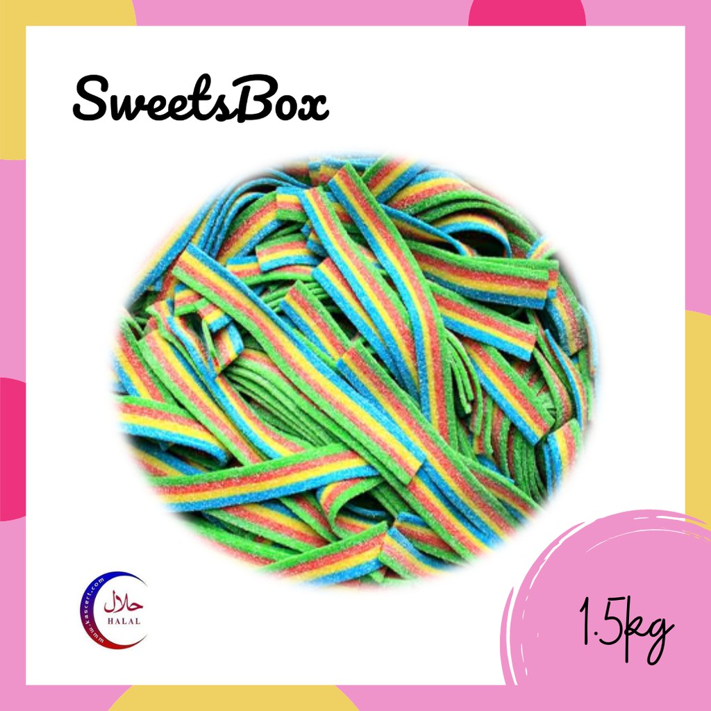 Sweetsbox | Bebeto Tutti - Fruitti / Rainbow Sour Belt Halal Candy Gummy Ribbon Liquorice Lace - 1.5kg - Tuttifruitti
