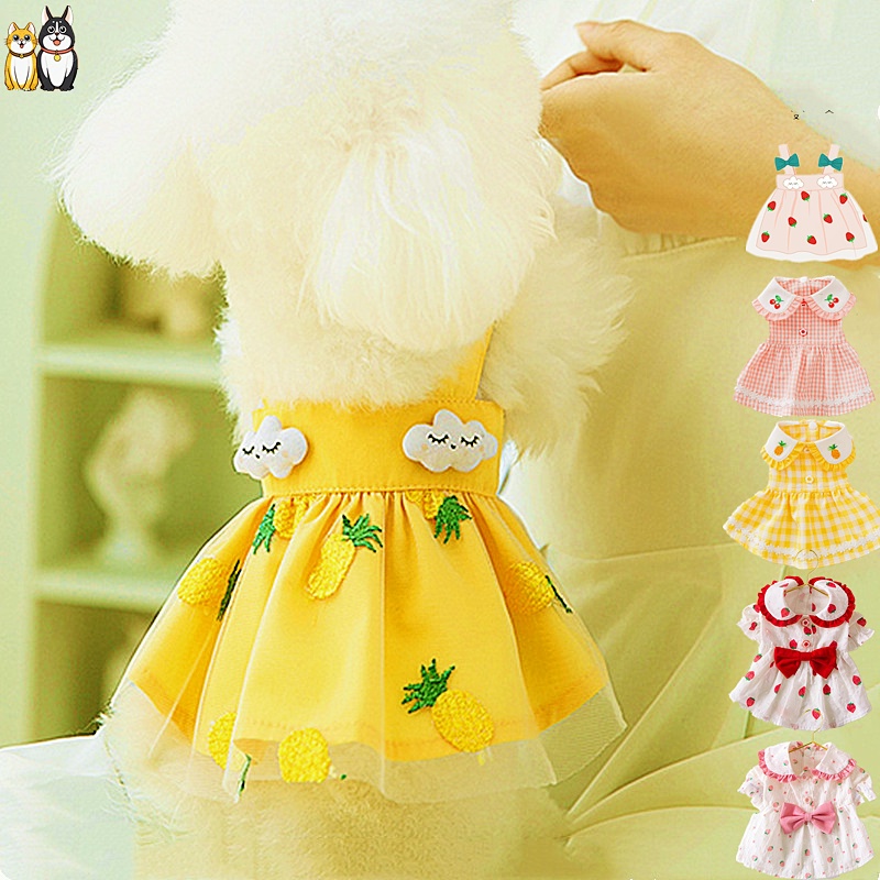 Spring Summer Pet Princess Dress/Pineapple Strawberry Embroidery