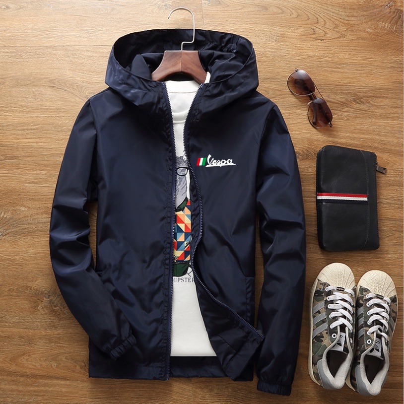 Summer Vespa Battery Car Logo New Pilot Jacket Men's Casual Outdoor Fashion Lightweight Zipper Shirt Track Field Stadiu