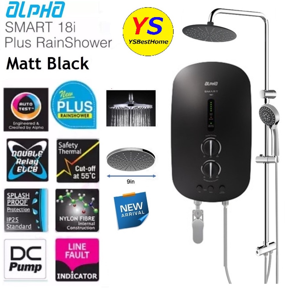 Alpha Water Heater Rain Shower Smart 18i PLUS / SMART 18E PLUS (METAL