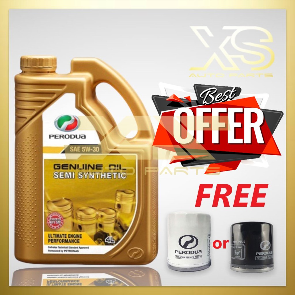 Perodua Engine Oil 5w30 5w 30 Gold Semi Synthetic With Peordua Oil Filter Myvi Alza Bezza Axia Aruz Shopee Malaysia