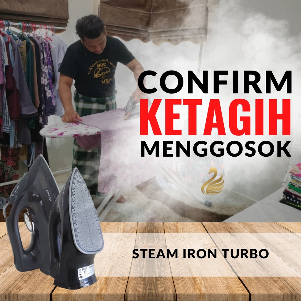 Seterika Wap Steam Iron Turbo Kaferry Iron Ringan Burst Steam